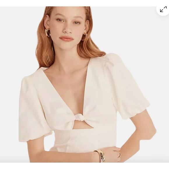 J.Crew Collection Cut Out Knee Length Puff Sleeve Dress Cream Size 24 Plus NEW - Picture 3 of 13